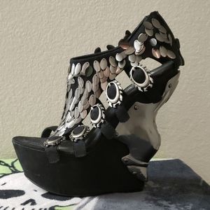 HADES Suede Metal Armour Scales Platform Heels